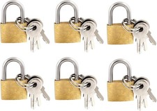 6 Pieces Mini Locks with Two Keys Small Solid Brass Padlock Great School/Crafts