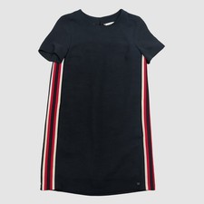 Tommy Hilfiger Navy Shift Dress Size 2 Short Sleeve Side Stripe Knee Length