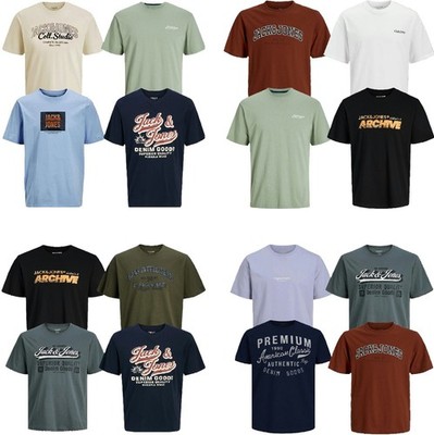 Jack Jones Herren T-Shirt 4er Pack Plus Size Übergröße 2XL 3XL 4XL 5XL 6XL 7 8XL