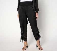 nicole by Nicole Miller Women's Petite Pants PL Satin Ruched Pant Black A653437