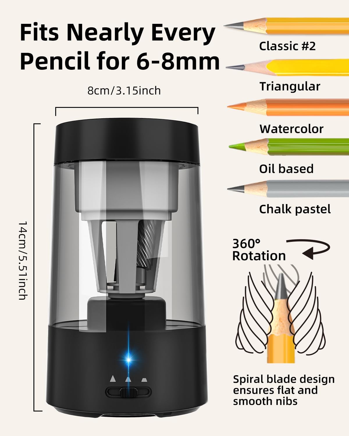 Fully Automatic Pencil Sharpener for Classroom, Hands-Free,Battery Operated R...