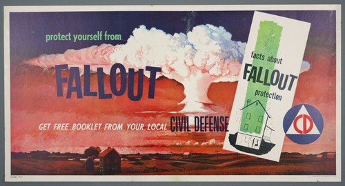 Original Cold War Era Nuclear Fallout Poster/Window Card, Civil Defense, 1958