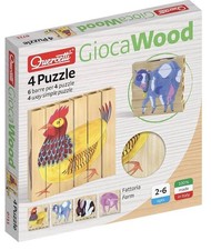 Quercetti Wooden Puzzle Blocks Farm, 6 Blocks Into 4 Farm Animals