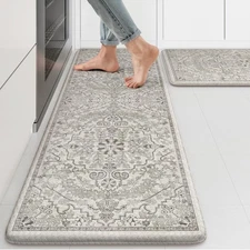 Kitchen Mats Cushioned Anti Fatigue, Boho Vintage Grey Kitchen Rugs Sets of 2...