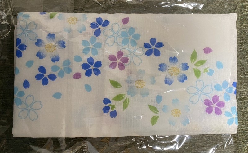 Japan  Furoshiki Cotton White Handkerchief w/Flowers - approx 13"x35" - New