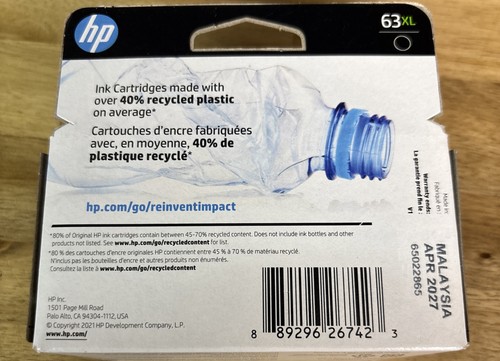 Genuine HP 63XL High Yield Black Ink Cartridge Dated: April 2027 NEW SEALED - Picture 2 of 2