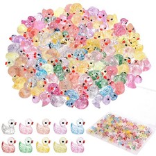 120 Pcs Mini Resin Ducks Glitter Duck Tiny Rubber Miniature, Multicolor