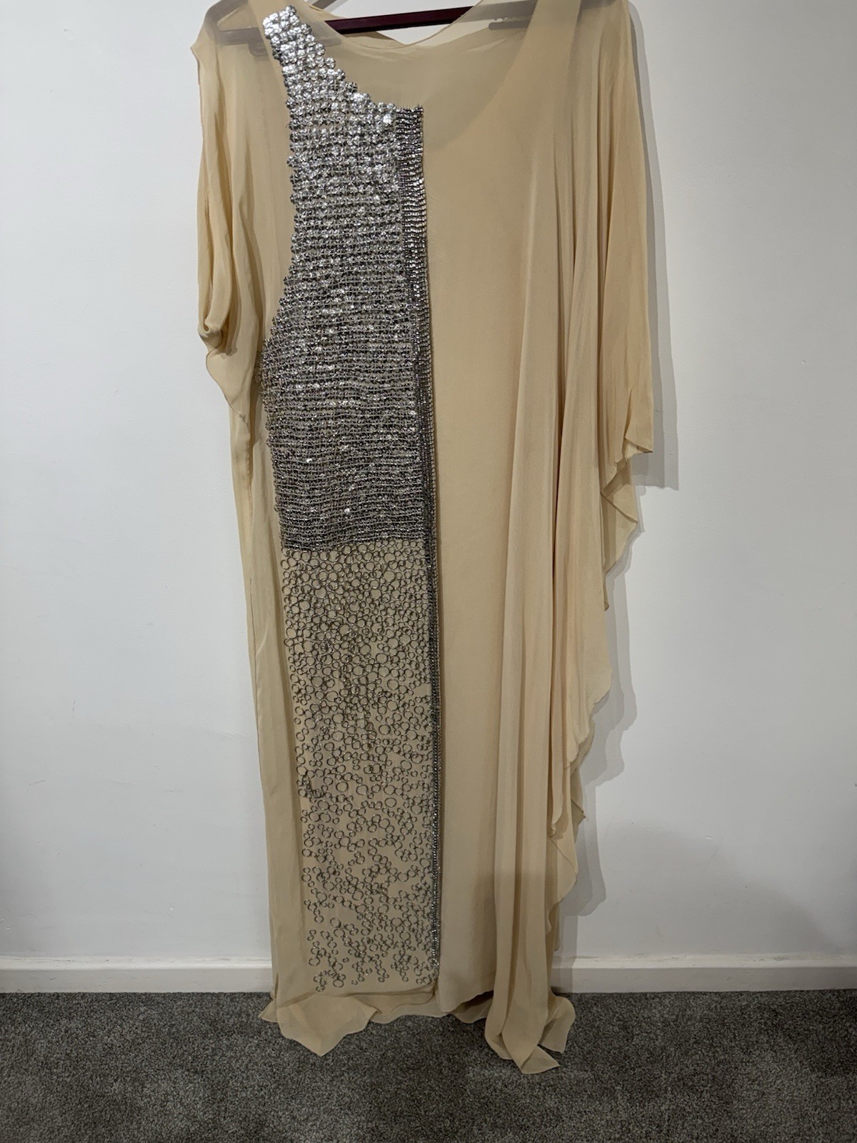 Zara Atelier Dress Size M/L Chain Cream Nude Silver