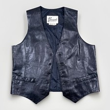 VTG Berman s Black Leather Button Vest Mens 44 Lined Biker Motorcycle Cut READ