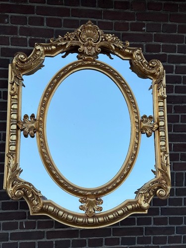 Wall mirror Louis XVI French Gold Oval Carved Frame Vintage 1970