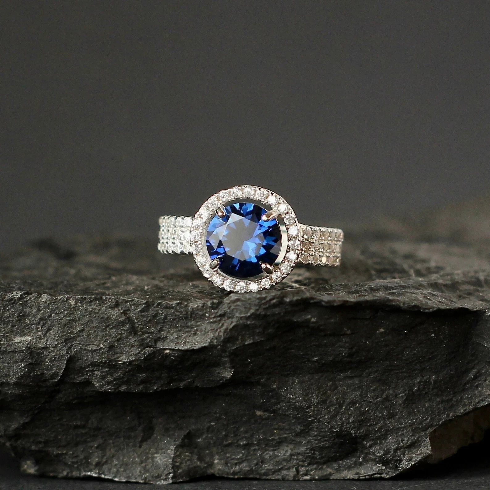 2.50 Ct Round Cut Natural Sapphire Diamond Anniversary Ring 14K Solid White Gold