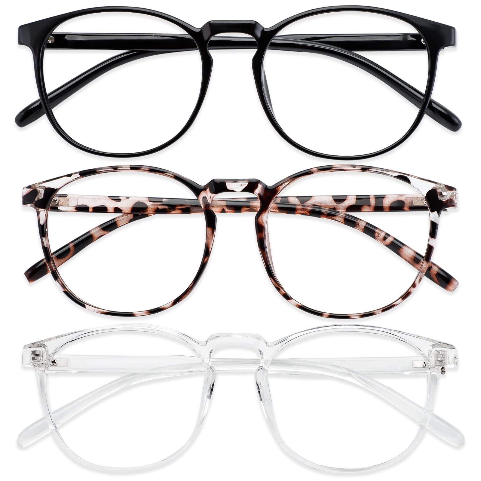 3 Pack Retro Round Blue Light Blocking Glasses for Women & Men - Anti Glare Computer Eyewear