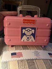 Used Fisher Price Doctor Medical Kit Hard Case 1980s Pink Girl Pretend Play