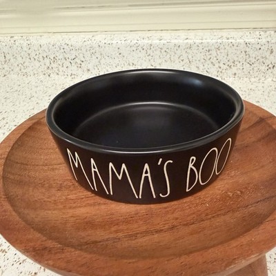 Rae Dunn MAMA S BOO Small Pet Bowl Dish Black Halloween Ceramic Cat Dog NEW