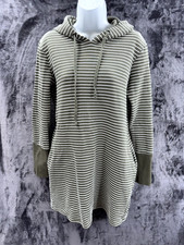 Tribal Jeans Womens M Olive Green Striped Hooded Tunic Dress w Pockets