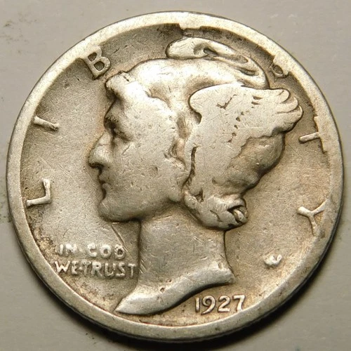 1927 D Mercury Dime 90% Silver VG-F  "Actual Coin Pictured - Not Cleaned"