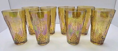8 Vintage Indiana Glass Harvest Grape Marigold Carnival Tumblers/Water Glasses