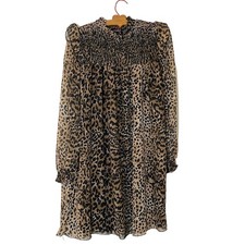 Boohoo Long Sleeve Leopard Cheetah Print Baby Doll Short Fully Lined Dress SZ 10