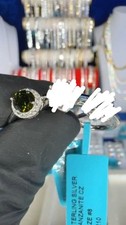 925 Sterling Silver Peridot W/CZ Rings Size 8 