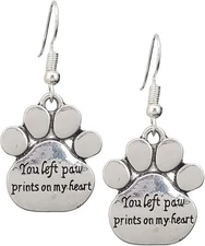 Antique Silver Paw Prints Charm Earrings, Handmade Pet Memorial Dangle Jewelry