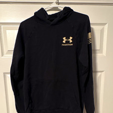 Under Armour Freedom Black Pullover Hoodie Men s M Solid Long Sleeve Hooded