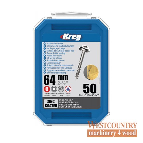 Kreg SML-C250-50 Kreg Pocket Hole Screws - 64mm / 2-1/2"" x 8 Coarse, Washer-Head