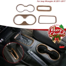Wood Grain Cup Holder Trim Gear Shift Panel Cover for Jeep Wrangler JK 2011-2017