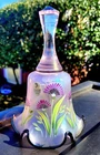 Fenton Rare Hand-painted Pink  Iridescent  Ruffled Edge black carnival Crested
