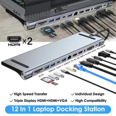 USB C Docking Station Dual Monitor 12 in1 USB C Dock Triple Display Ladefunktion