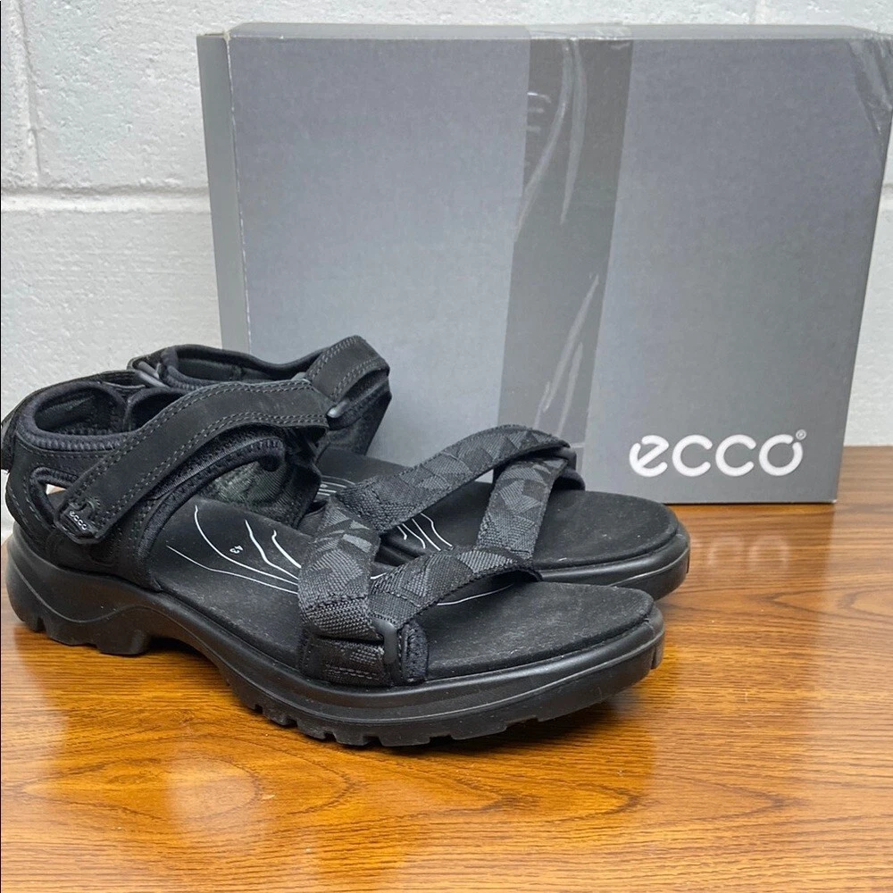 Sandali da trekking ECCO donna fuoristrada in pelle nera con cinturino alla caviglia EU43 US 12 12 5