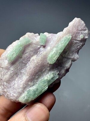 72 Gram Tourmaline Crystal s On Lepidolite Specimen From Afghanistan.