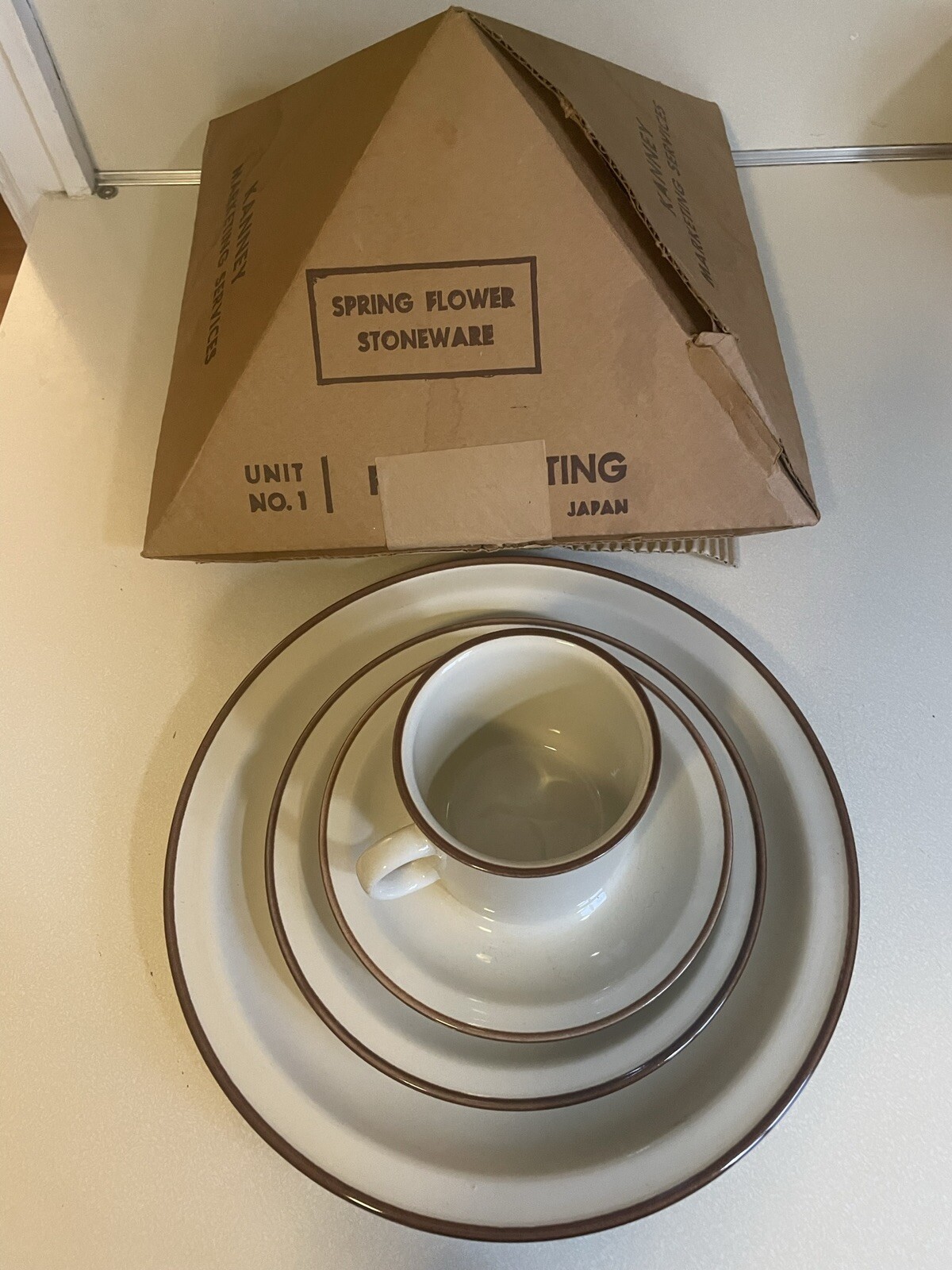 Vtg Kanney Japan Spring Flower Stoneware Mkt Set Dinner, Salad Plate