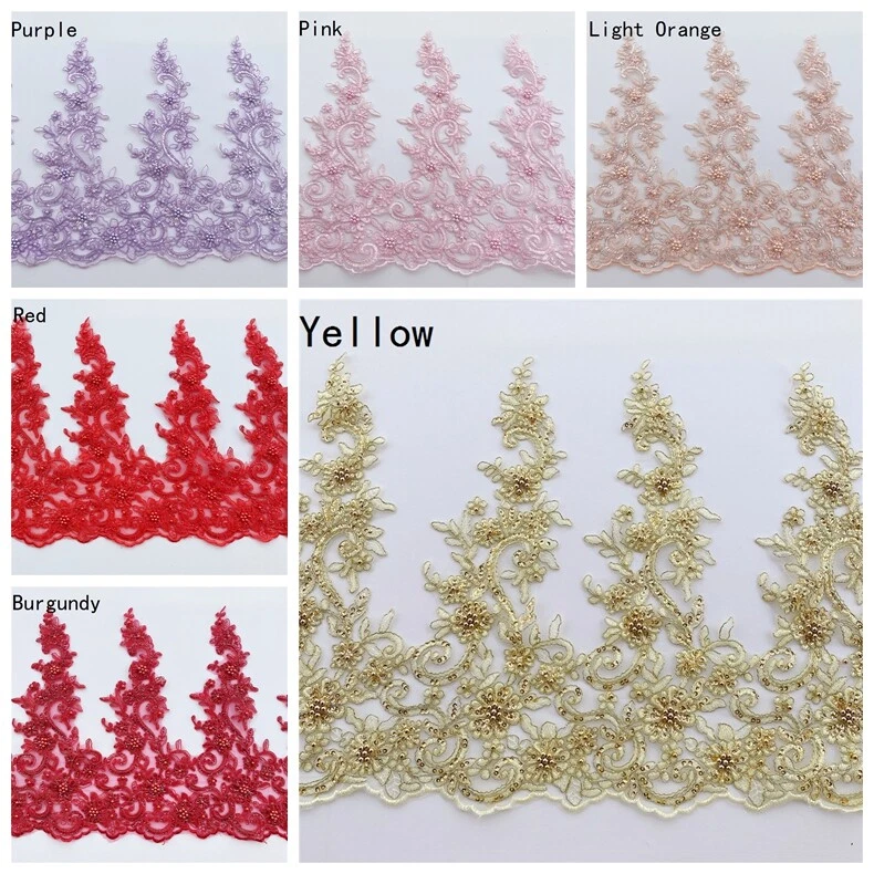 Aplique de vestido de novia con cuentas de lentejuelas bordadas con adornos de encaje de 90 cm hágalo usted mismo costura artesanal Foto 2 de 4