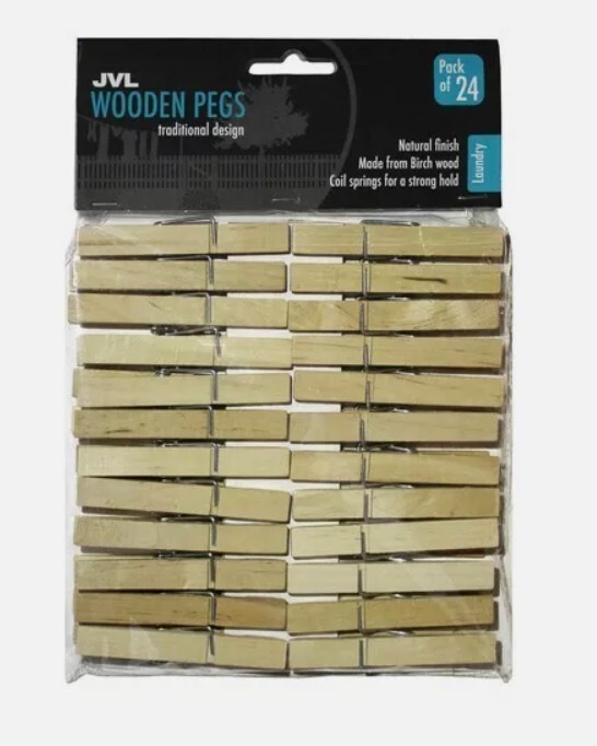 Jvl Unisex Brown 24-Piece Strong Wooden Retro Vintage Clothes Pegs In | Size: 1 Pack - Image 2