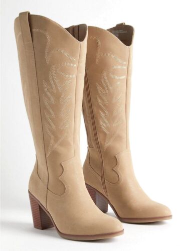 Torrid 9.5WW Wide Width Calf Tan Western Cowgirl Faux Suede Knee High Heel Boots - Picture 1 of 3