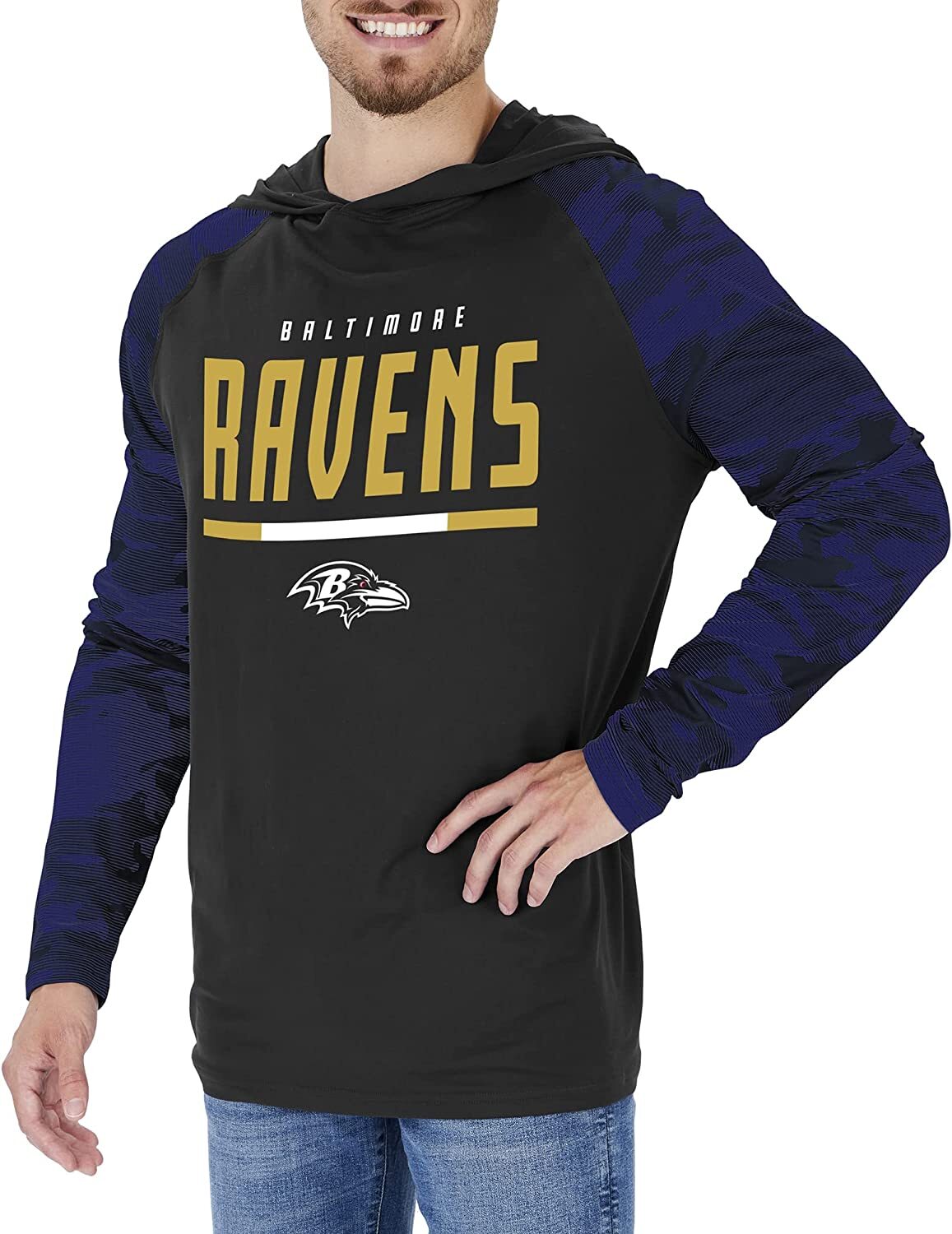Мужская легкая толстовка с капюшоном Zubaz Baltimore Ravens NFL с рукавами командного камуфляжа