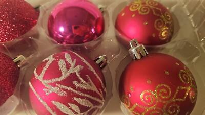 Unique Treasures Christmas glass  ornament set of 8 pink gold glitter shiny glam