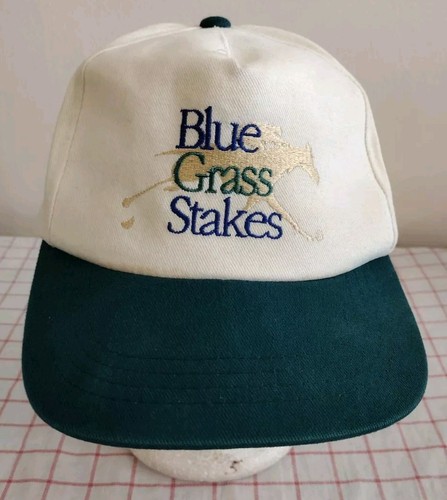 Vtg Blue Grass Stakes Cap Hat Green White Adjustable Embroidered Horse Racing - Picture 2 of 6