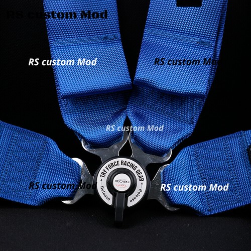 Blue RECARO 4 Point 3" Racing Seat Belt Quick Release Seatbelt Snap-On Harness - Picture 7 of 9