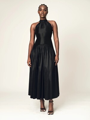 Forever Amelia Ruby Dress pleated maxi cocktail halter Black 90s sz 16