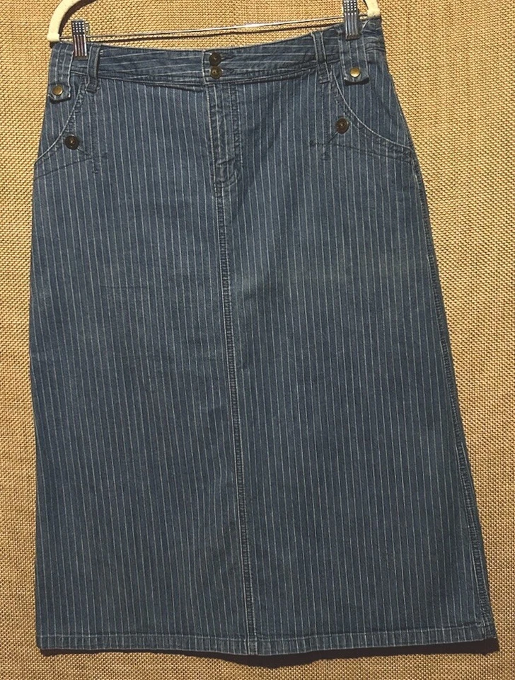 Christopher & Banks Denim Skirt 8 Blue Pinstriped A-Line Modest Classic Casual - Image 3 of 4
