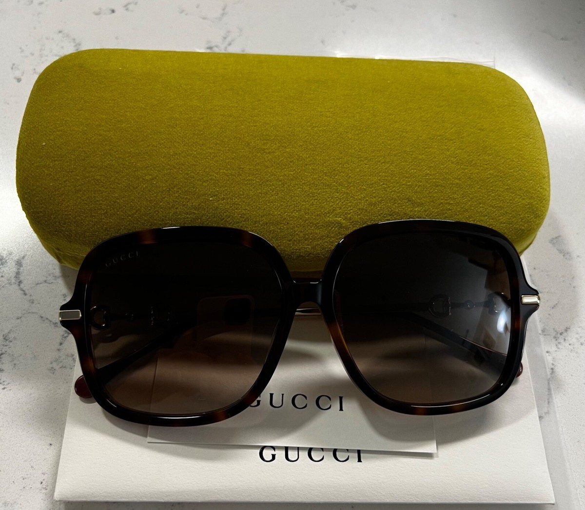 Gucci GG0884SA 002 Square Sunglasses - Havana / Brown Gucci Square Rectangle Sunglasses Havana/Gold/Red (GG0884SA  main image 2