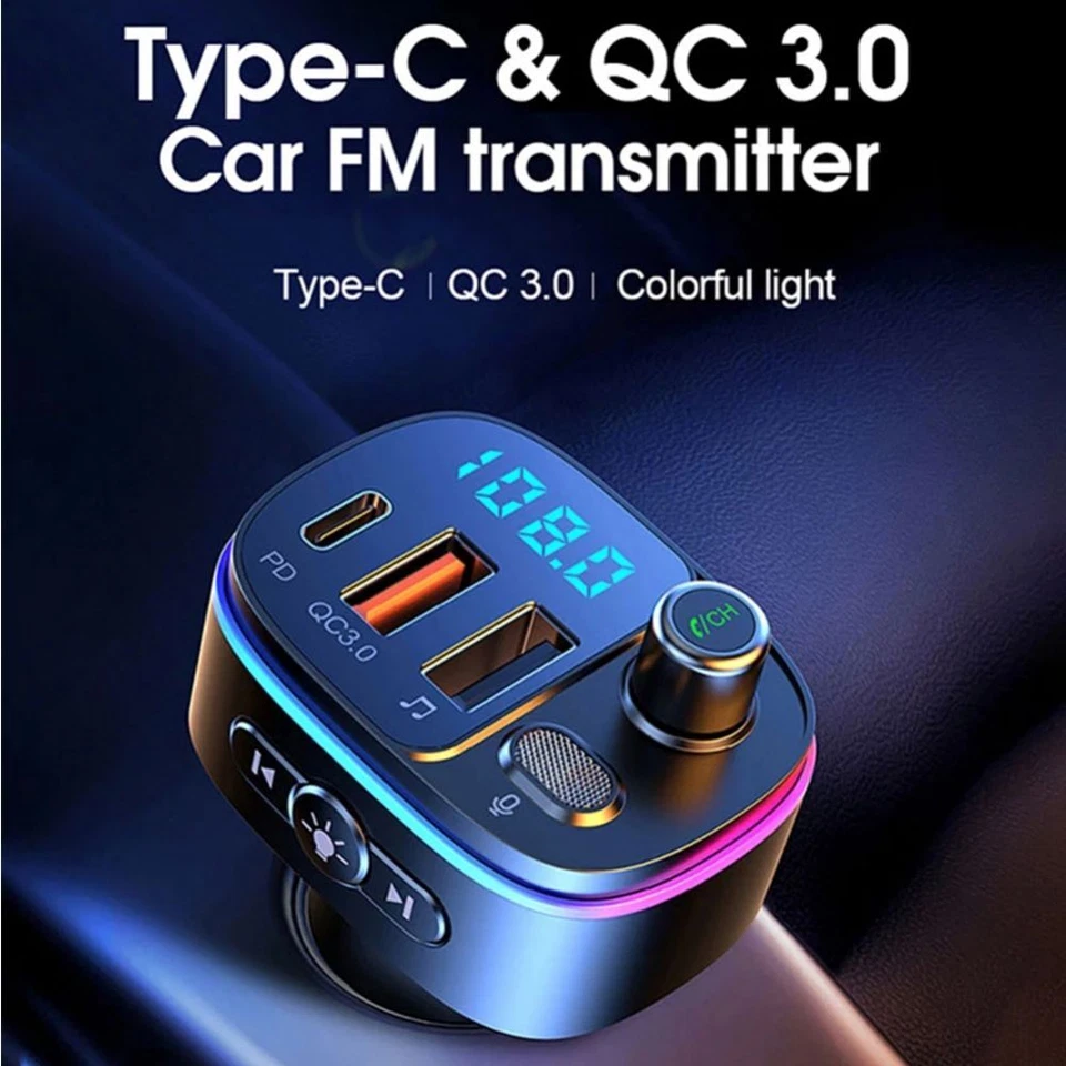 Bluetooth FM Transmitter Wireless Handsfree Car Kit MP3 Adapter QC3.0 PD Charger - Image 2 of 4