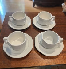Krups Espresso Set Of 4 White Cups with Matching Saucers