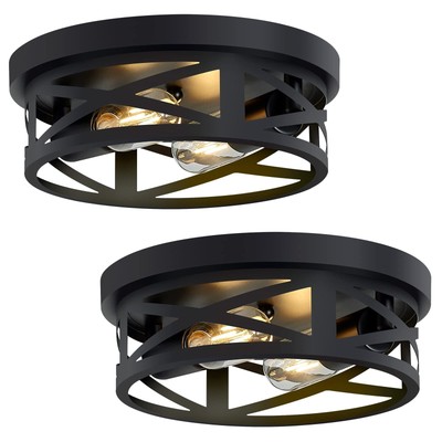 SKEJAO Flush Mount Ceiling Light FixtureBlack 2-Light Hallway Light Fixtures ...