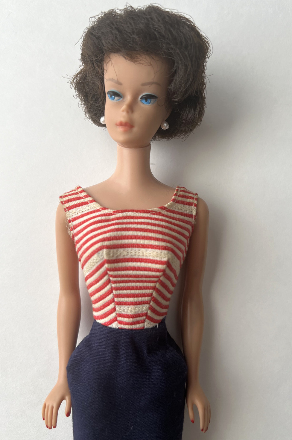 Vintage Brunette Bubble Cut Barbie Doll Mattel #850 Japan 1960 w/Cruise Stripes