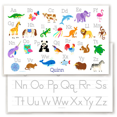 Animal Alphabet Personalized Kids Placemat, Laminate, Gift for Child
