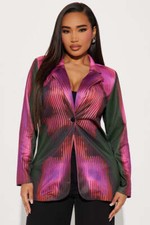 Fuchsia and Black Abstract Print Long Sleeve Blazer Jacket Women Size Medium
