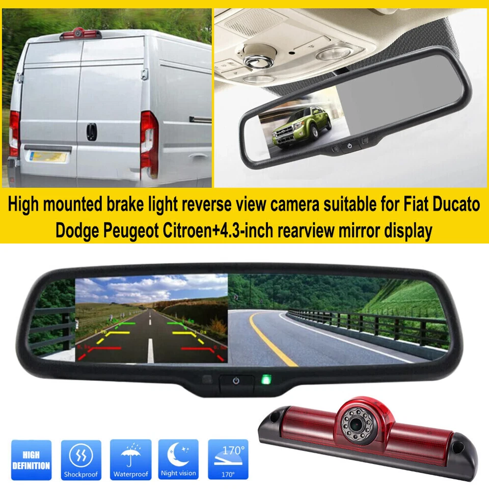 4.3" Backup Camera Mirror Monitor Brake Light for Fiat Ducato / Peugeot Boxer - Image 2 of 4