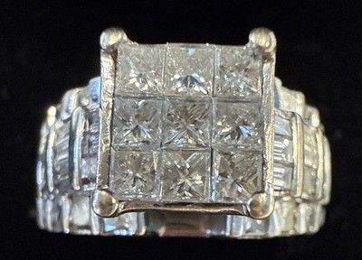 Estate 14K Gold Princess Baguette Diamond Statement Wedding Ring 8.7g Appr 4,650
